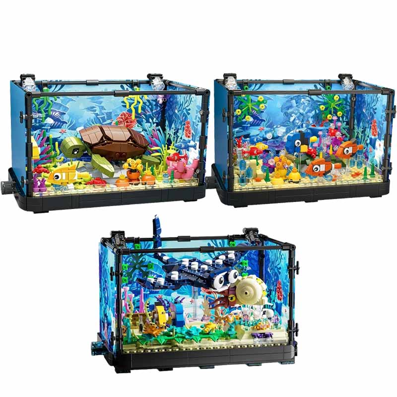 Aquarium Fish Lego - 조명이 포함된 어항 빌딩 블록 세트,