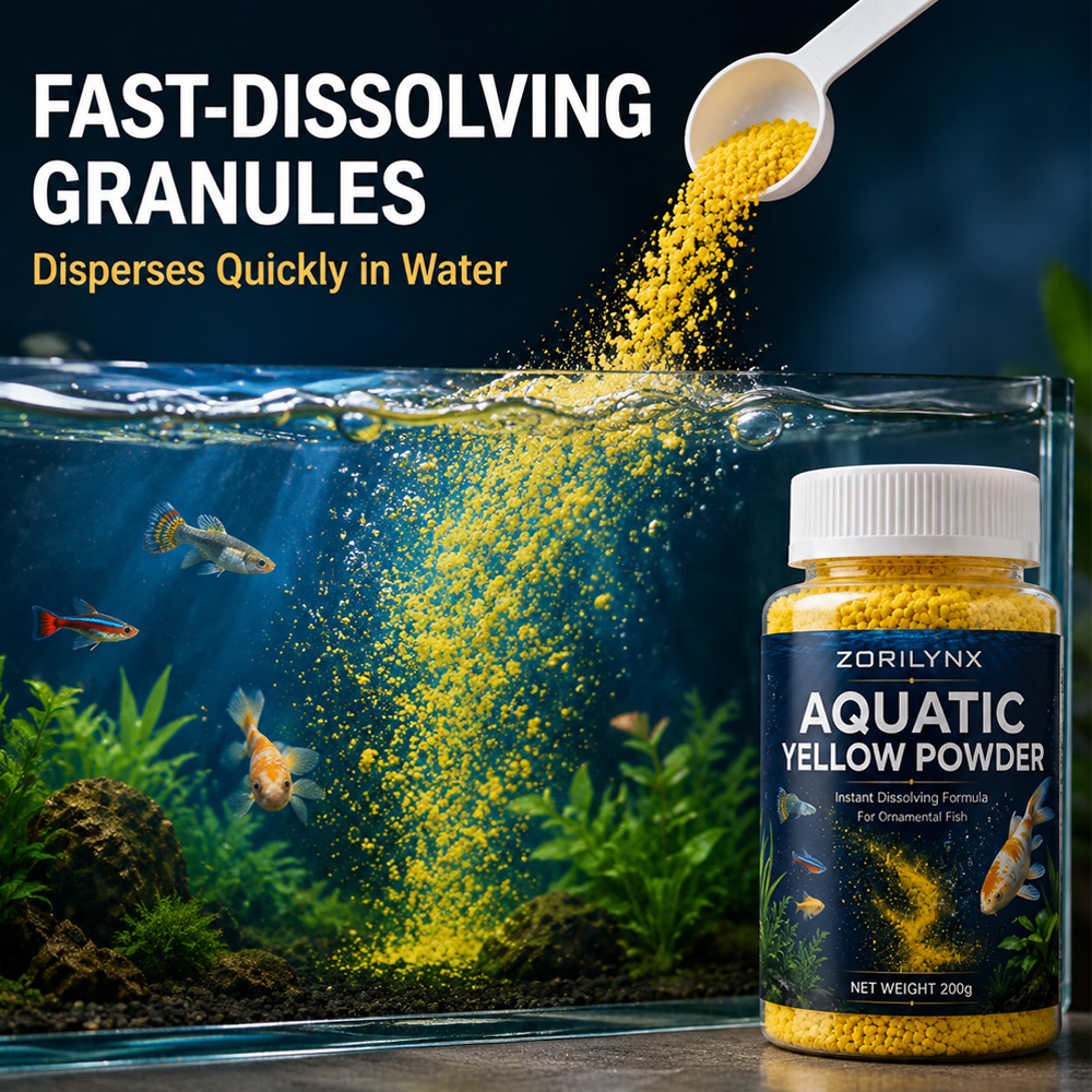 Aquarium Fish Yellow - 수족관용 수질개선제, 즉시 용해되는 노란색 분말형